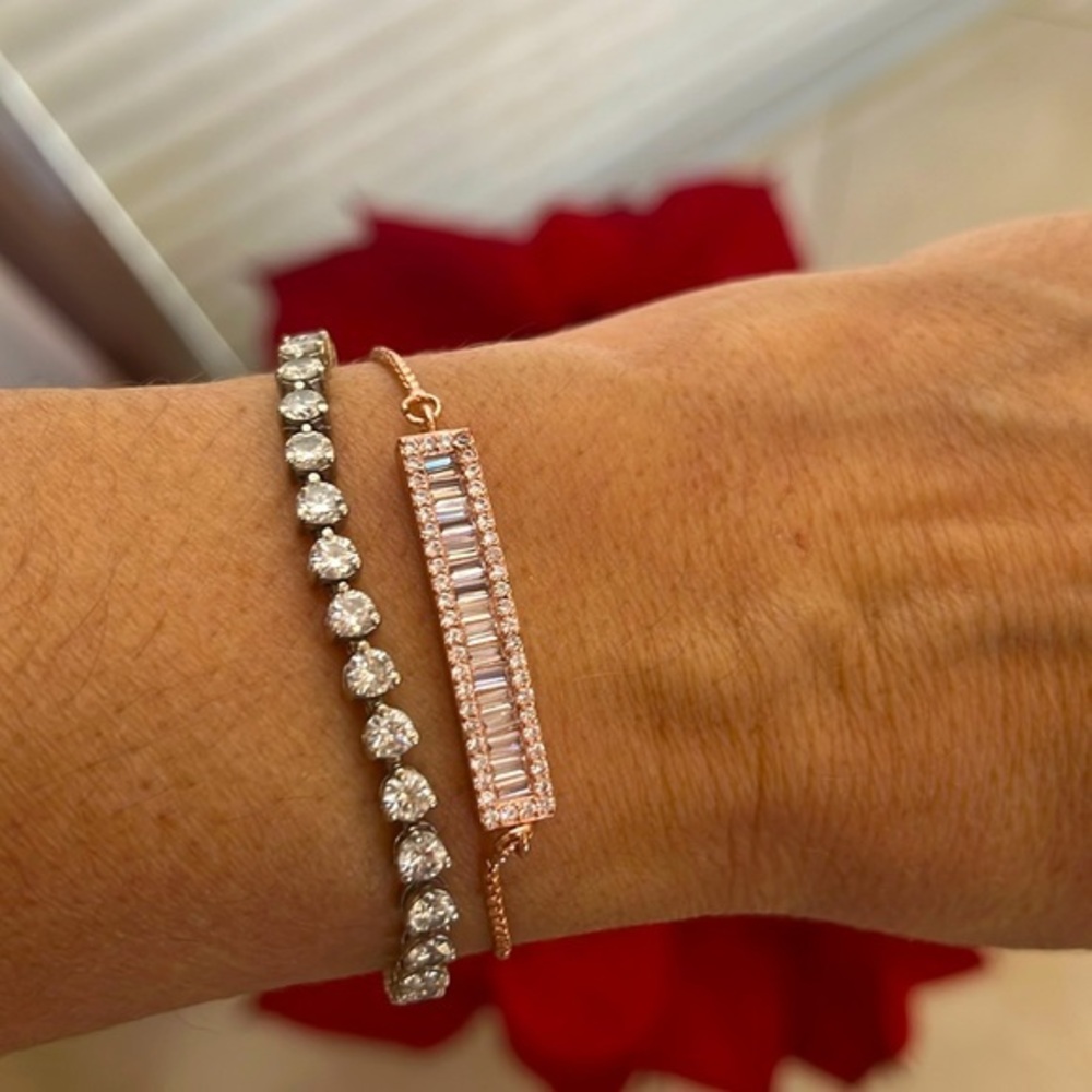 New Rise Gold plated Designer look Bracelet Adjustable with clear cz stones